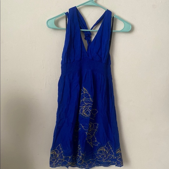 Papaya Dresses & Skirts - Blue Halter Dress with Gold Accents